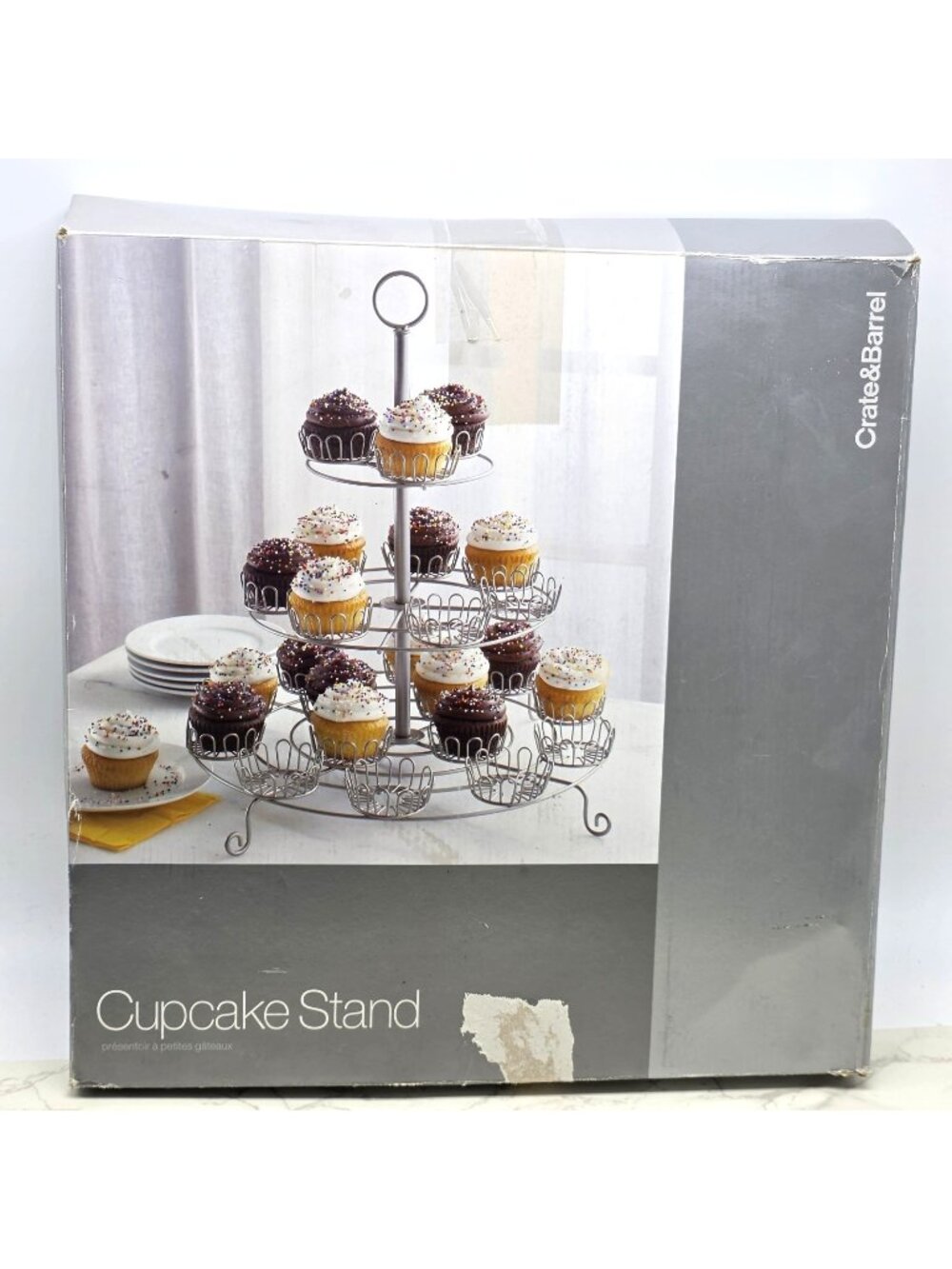Crate & Barrel 3 Tier Cupcake Stand Holds 24 Cakes with Box Party Appetizers 17"